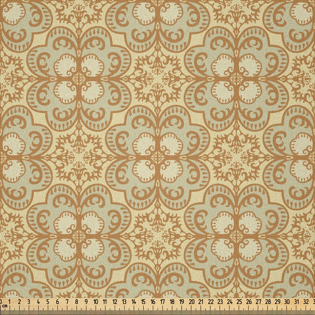 ABAKUHAUS Beige Microfaser Stoff als Meterware , Mosaik Verknüpfte Große Makro Blumendamast Muster Vintage Style Böhmische Kunstdruck, 10 M (230...