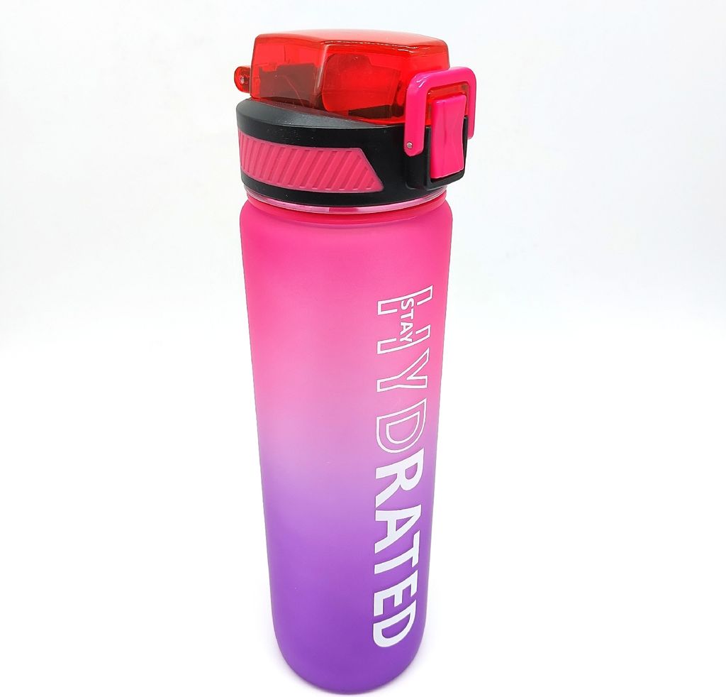 QLUR Trinkflasche Tritan Wasserflasche Strohhalm Zeitmarkierung Sportflasche Fitness Yoga