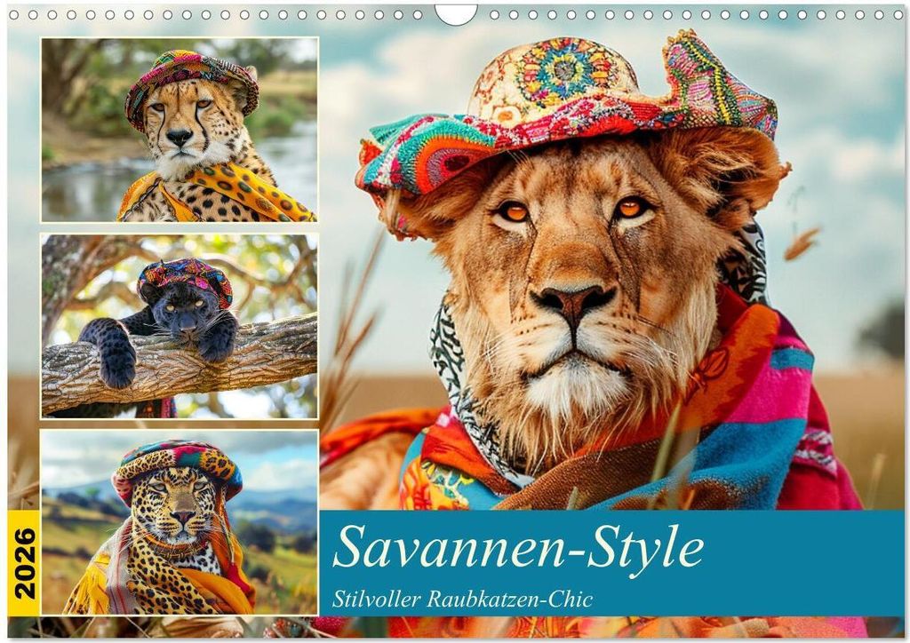 Savannen-Style. Stilvoller Raubkatzen-Chic (Wandkalender 2026 DIN A3 quer), CALVENDO Monatskalender