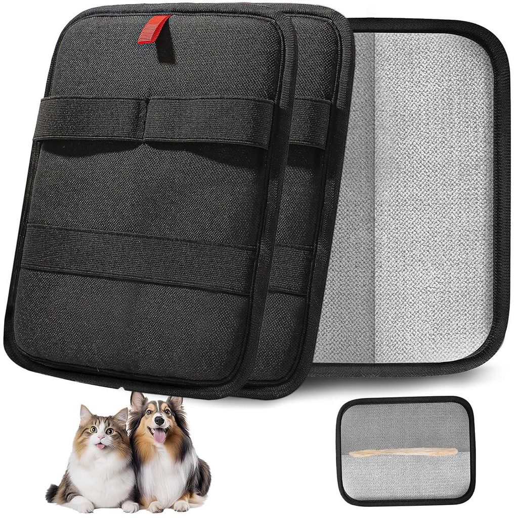 Tierhaarentferner-Handschuhe, doppelseitig, wiederverwendbar & waschbar, antistatisch, entfernt Tierhaare von Hund & Katze, schwarz, 2er Set