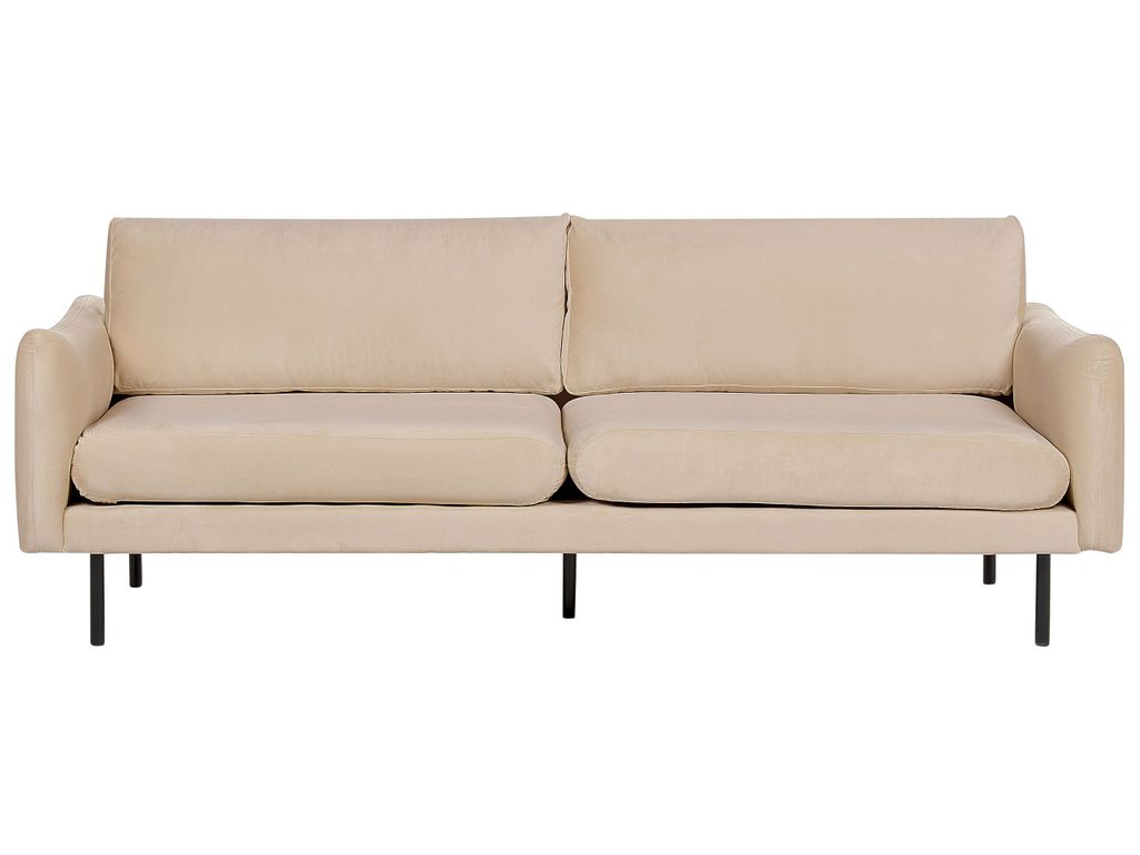 BELIANI 3-Sitzer Sofa Beige Samt mit Hohen Schwarzen Metallfüßen Dicken Sitzkissen Schmalen Armlehnen Losen Rücken- und Sitzkissen Modern Wohnzi...