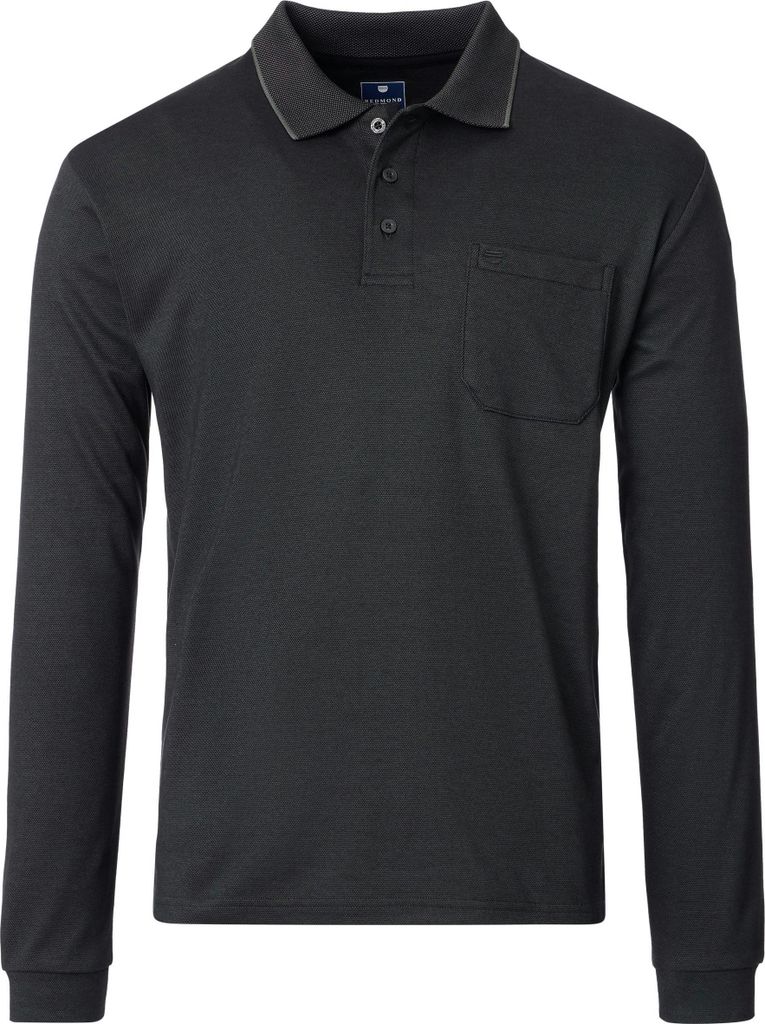 REDMOND Casual Herren Polo-Shirt Langarm Comfort Bi-Color Anthrazit M