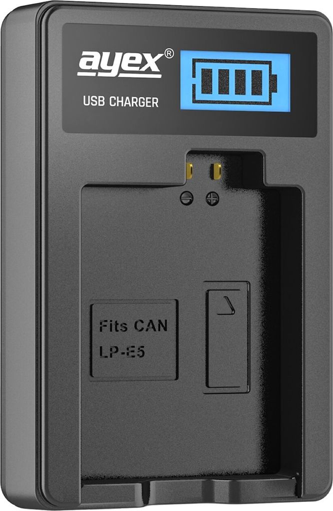 USB Ladegerät für Canon LP-E5 Akkus beleuchtetes Display Ladestandanzeige