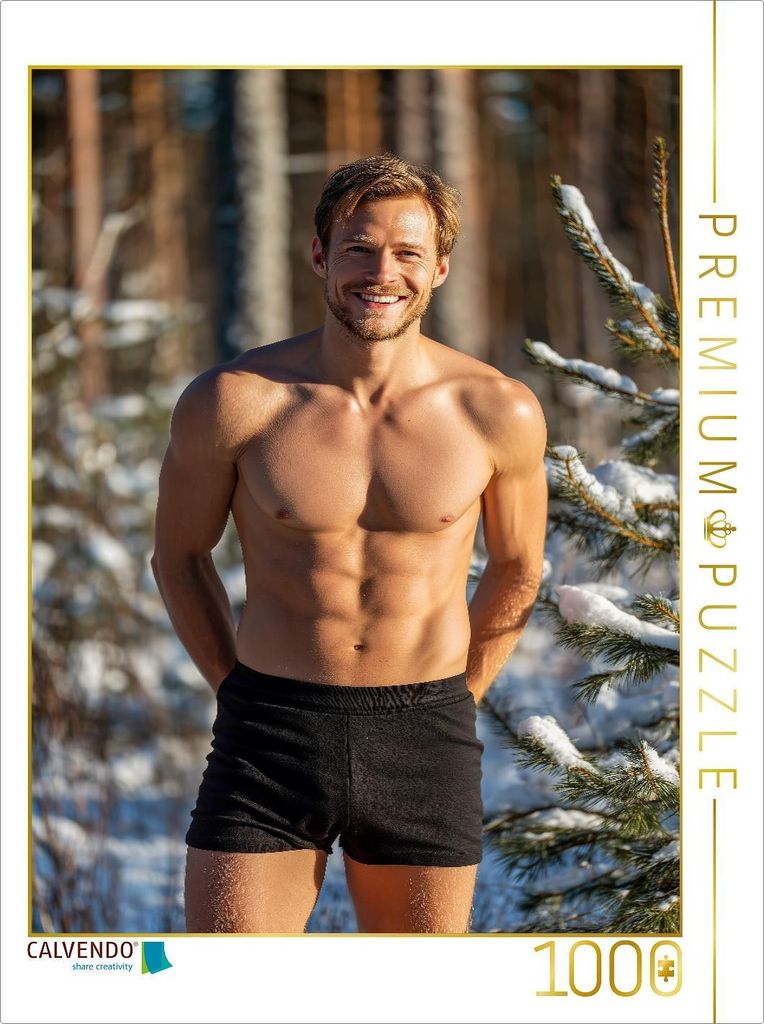 CALVENDO Puzzle Sexy Mann mit Sixpack in Unterhose im Schnee | 1000 Teile Lege-Größe 64x48cm Foto-Puzzle für glückliche Stunden