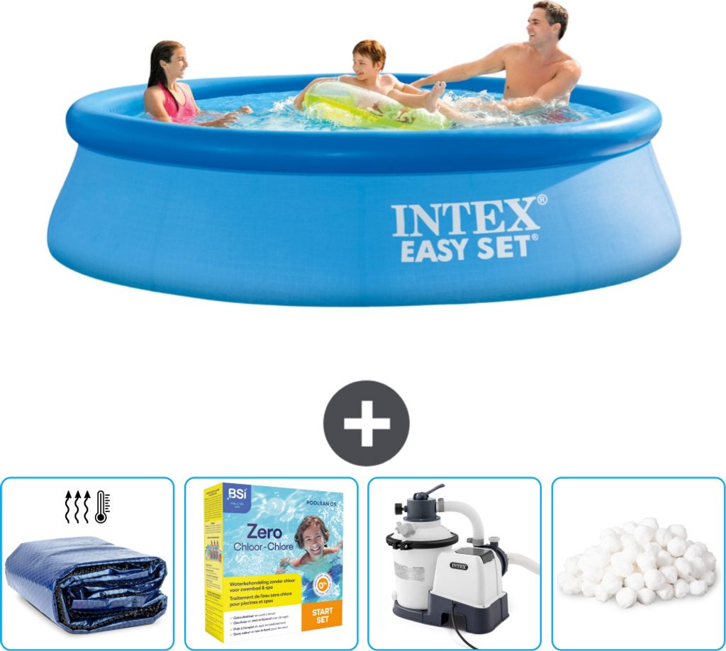 Intex runder aufblasbarer Easy Set-Pool – 305 x 76 cm – Blau – im Lieferumfang enthalten Sonnensegel - Wartungspaket - Filterpumpe für Schwi...