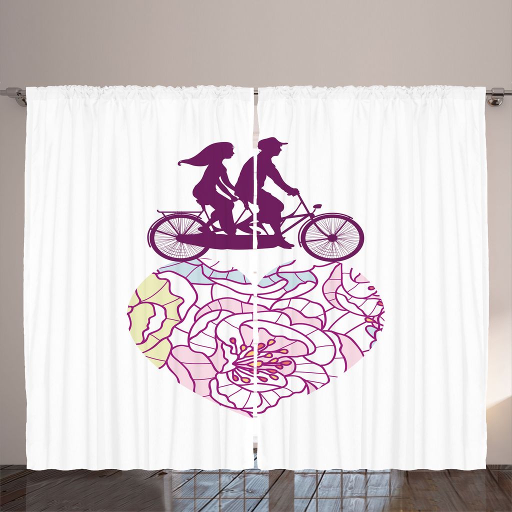 ABAKUHAUS Bike Party Rustikaler Vorhang, Paare, die auf Tandem Fahrrad, Wohnzimmer Universalband Gardinen mit Schlaufen und Haken, 280 x 225 cm, we...