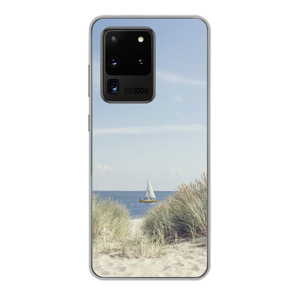 MuchoWow Handyhülle Schutzhülle Hülle für Samsung Galaxy S20 Ultra Nordsee - Dünen - Boot Silikon Softcase Handy Hülle - Karteninhaber