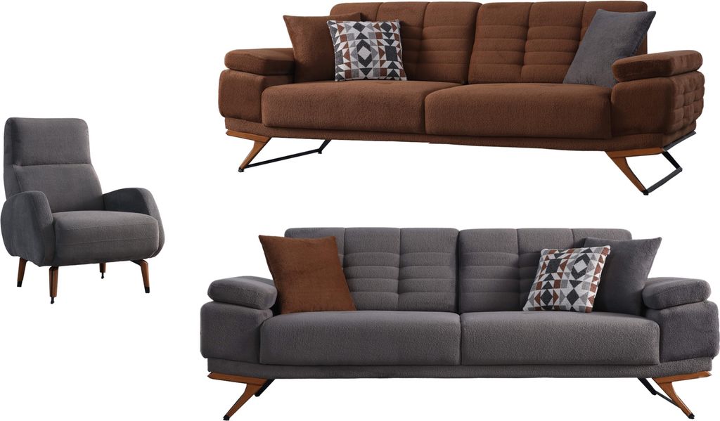 Villa Möbel Sofa Set Neu Oase Farbe: Beige Stellvariante:3+2+1 mit Relax-/Bettfunktion durch verstellbare Rückenlehne