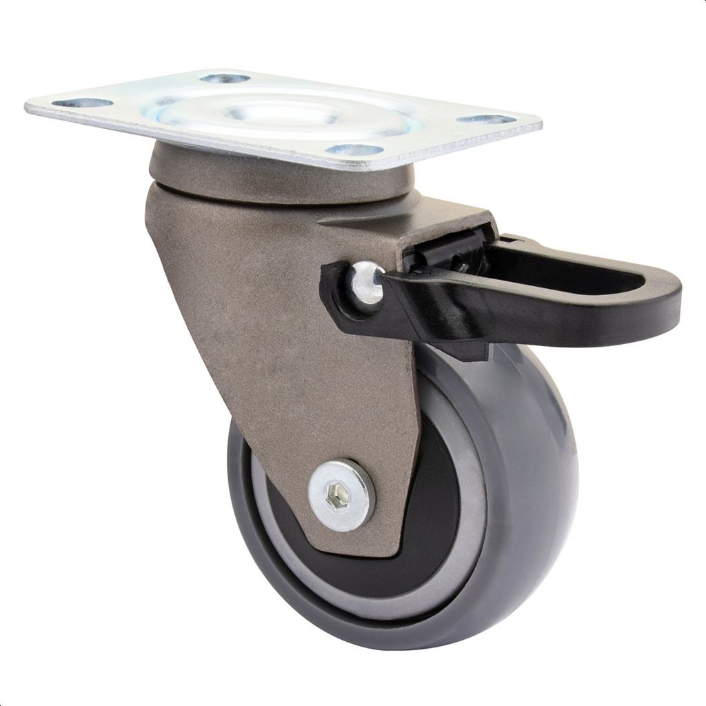 WAGNER Design 3C - Lenkrolle soft mit Bremse - Durchmesser Ø 50 mm, grau, Kugellager, Platte, Tragkraft 50 kg - 01235301