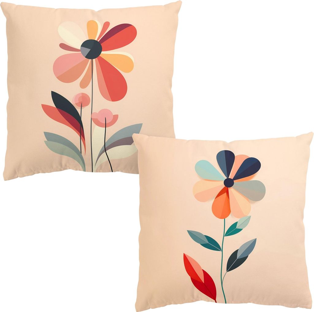Dekokissen 2-teilig Blumen draußen / Outdoor Zierkissen waschbar Design beige Sofakissen ohne Füllung