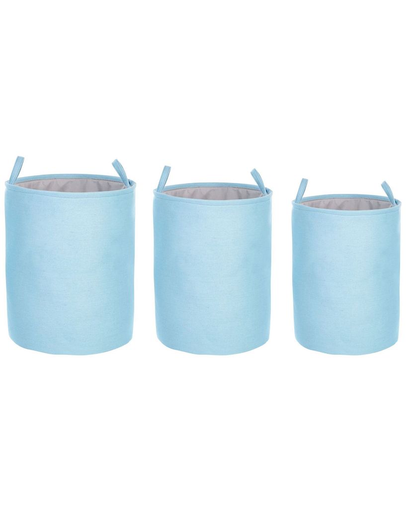 BELIANI Wäschekorb 3er Set Hellblau Stoff Rund Handgemacht mit Kordelzug 2 Griffen Modern Wäschesammler Accessoires Deko für Bad Schlafzimmer Ha...