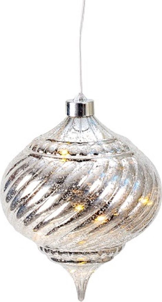 Weihnachtskugel Zapfen LED leuchtend silber Ø 15 cm hängend Produktbild 