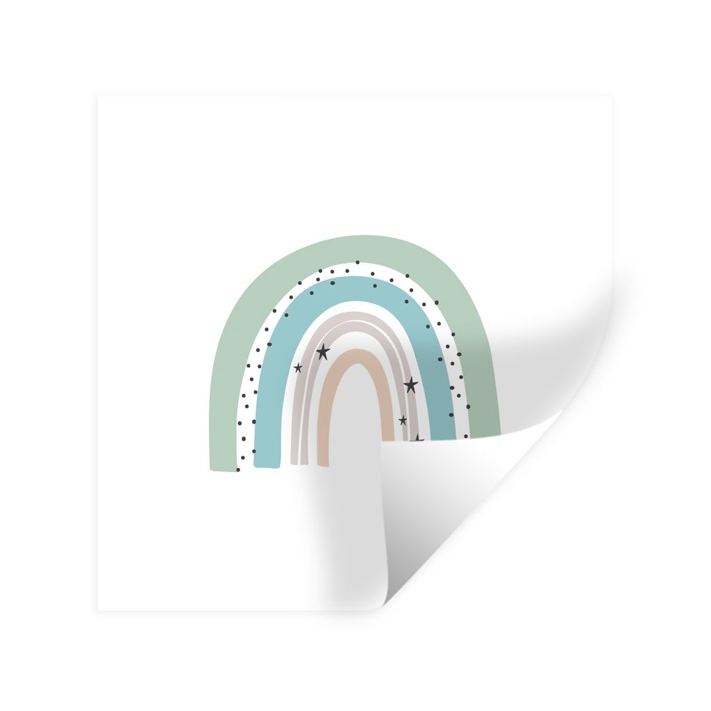 MuchoWow Wandtattoo Wandsticker Wandaufkleber Regenbogen - Kinder - Sterne - Tupfen - Pastell 100x100 cm Selbstklebend und Repositionierbar - Wie...