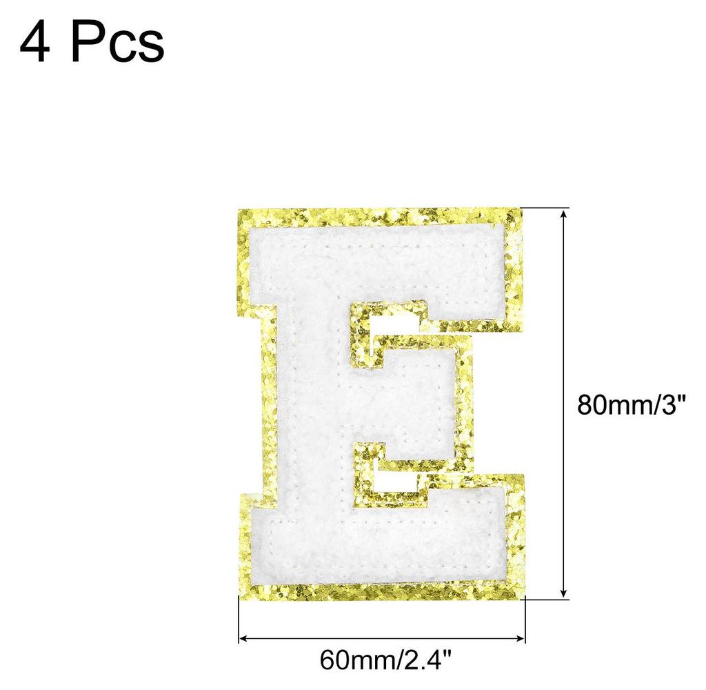 4 Stš¹ck Buchstaben zum Aufbš¹geln, Selbstklebende Chenille Buchstaben E mit Gold Rand, Gestickter Patch zum Aufbš¹geln fš¹r Kleidung, Tasc...
