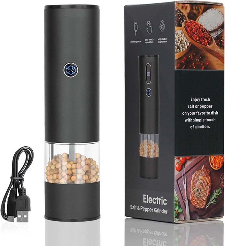 INF Elektrische Pfeffermühle - Wiederaufladbar, Automatisch, Tragbar Gewürzmühle