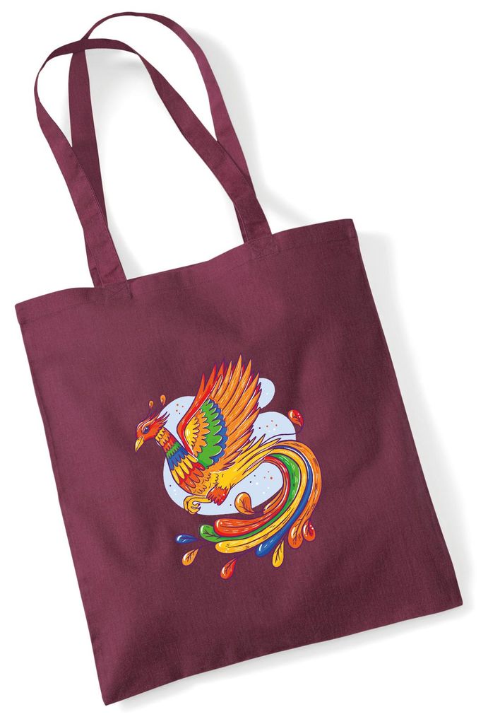 Huuraa Jutebeutel Phönix Fabelwesen 10 Liter Burgundy Baumwolle Tasche Geschenkidee