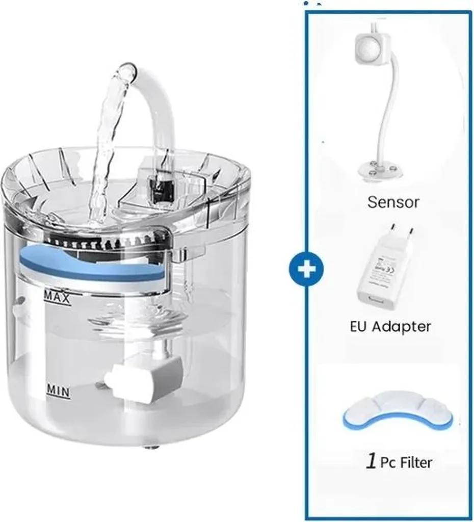 Fontaine à eau silencieuse pour chats 2L - Kit de détection inclus