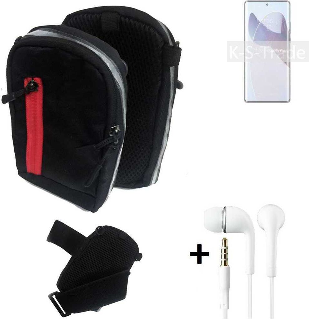 K-S-Trade Outdoor Gürteltasche Holster Umhängetasche + Kopfhörer kompatibel mit Motorola X30 Pro schwarz Handy Tasche Case travelbag Schutzhülle