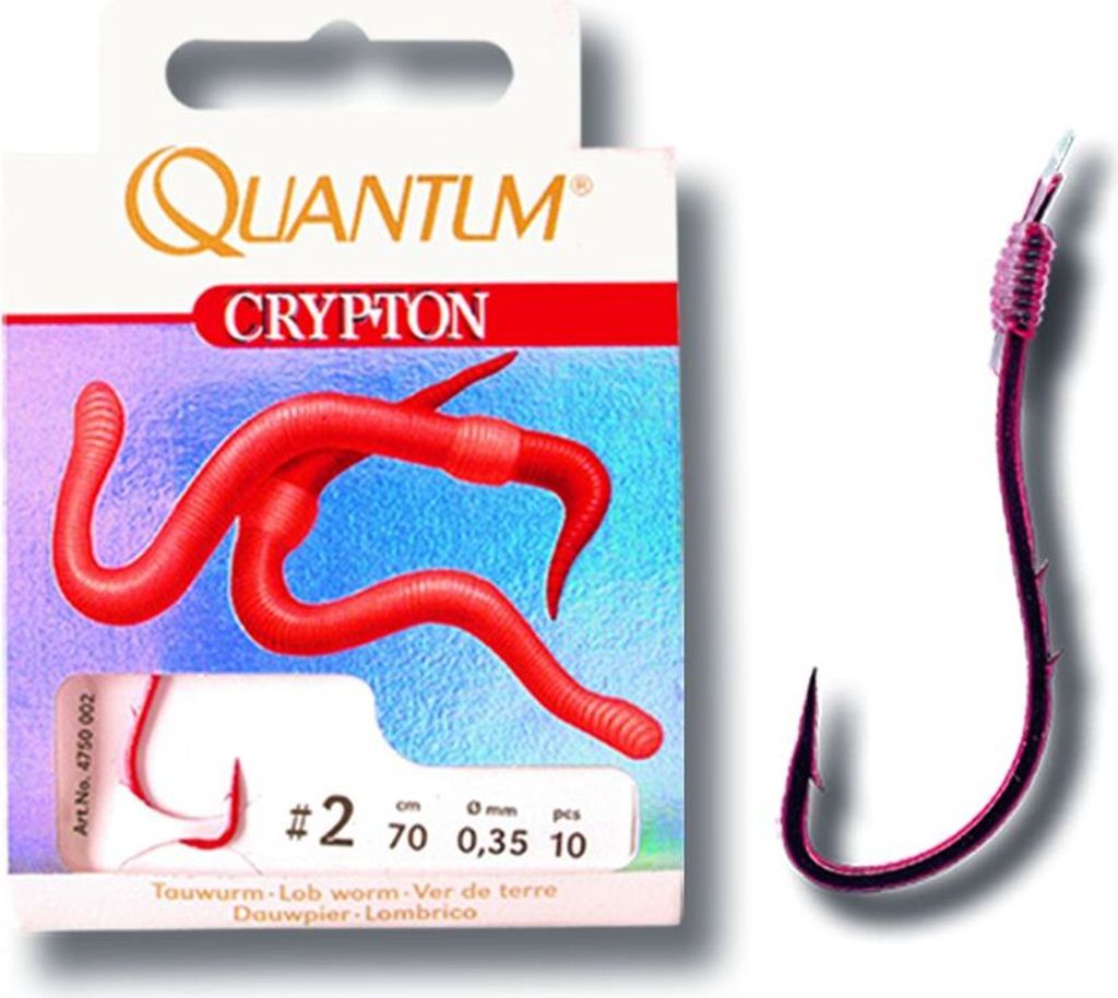 Quantum Hakengröße 2 Crypton Tauwurm Vorfachhaken rot Vorfach: 70cm Vorf.-Schn. Ø 0,35mm