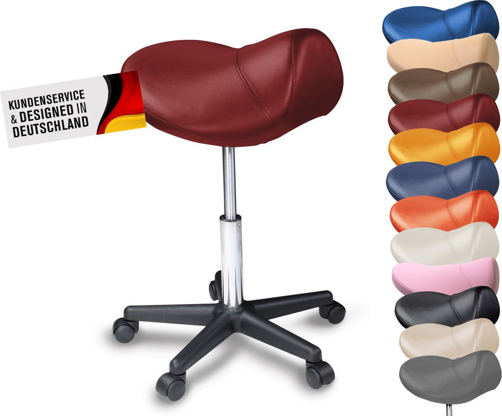 Sattelhocker, Sattelstuhl, Praxishocker - bequemes & ergonomisches Sitzen (Burgund)
