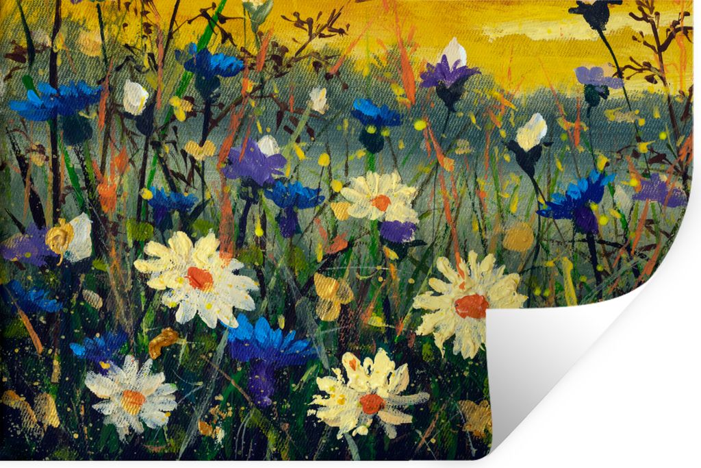 MuchoWow Wandtattoo Wandsticker Wandaufkleber Ölfarbe - Blumen - Malerei 90x60 cm Selbstklebend und Repositionierbar - Aufkleber