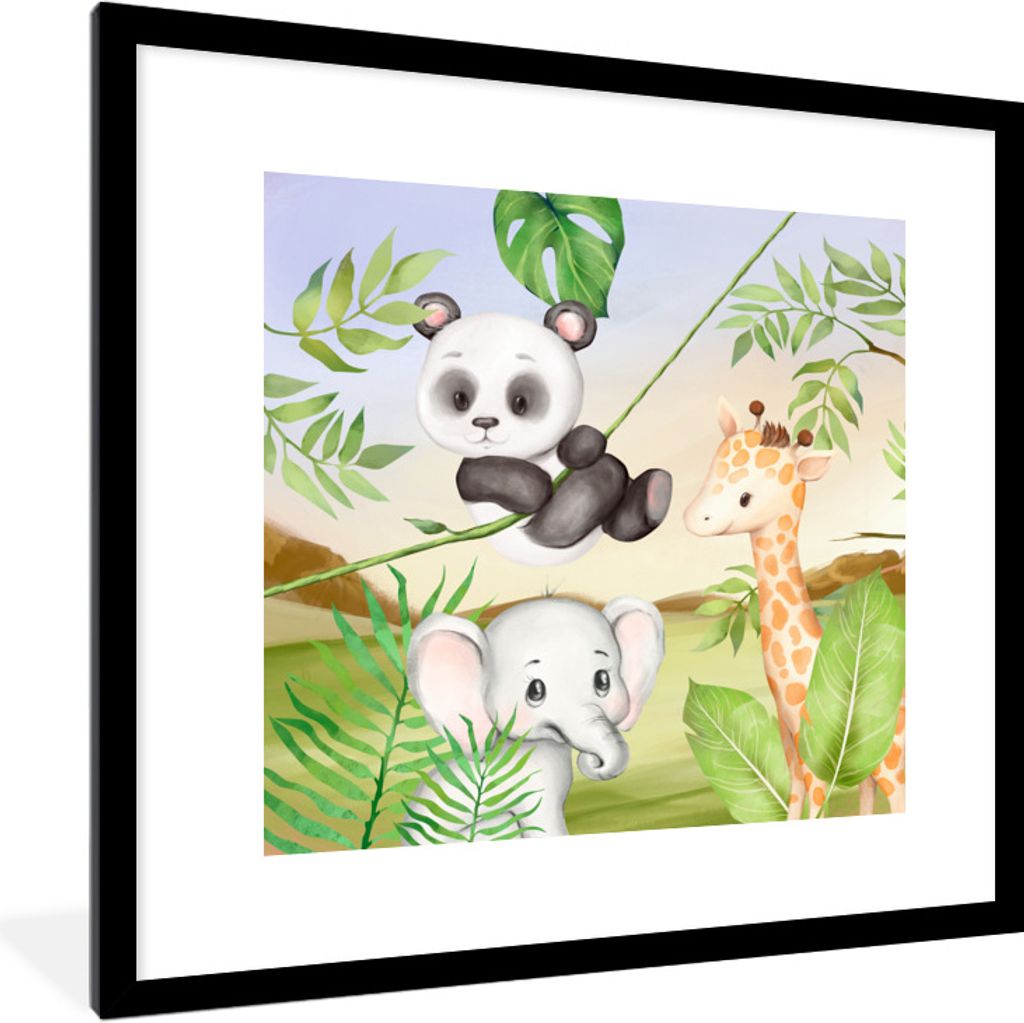 MuchoWow Gerahmtes Poster Dschungel - Blätter - Tiere - Grün 40x40 cm - Poster mit Schwarzem Bilderrahmen Wandposter Rahmen Foto Bilder - Poste...