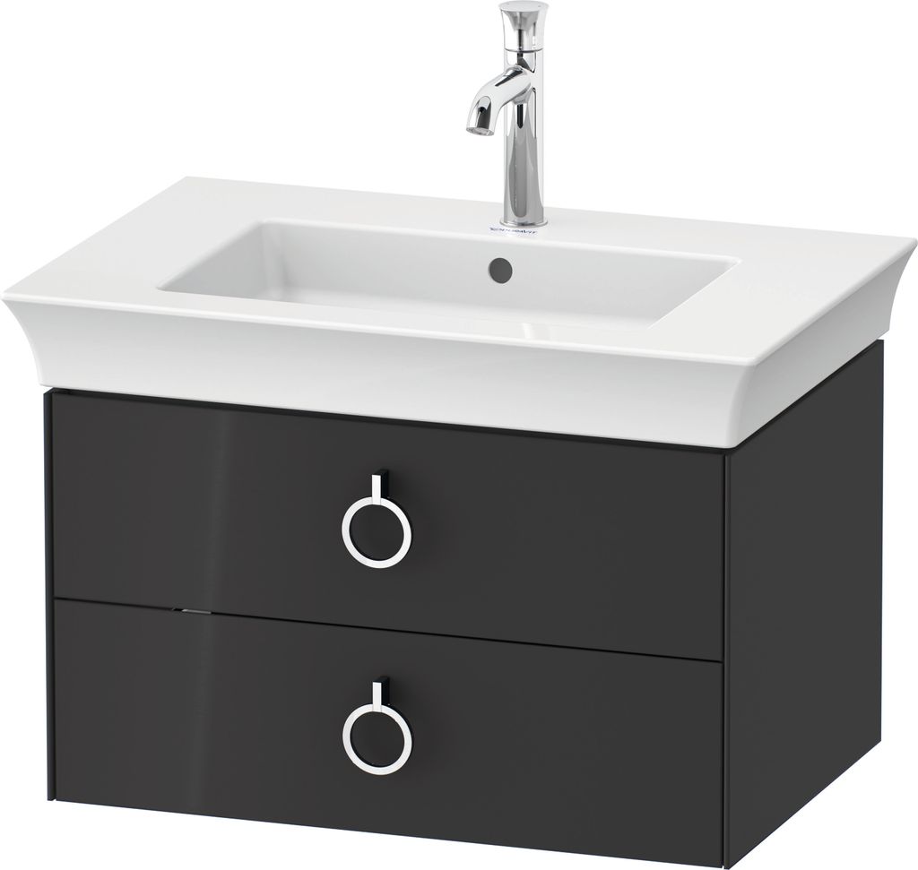 Duravit White Tulip, Waschtischunterbau wandhängend, Breite 684 x Tiefe 458mm, mit 2 Schubkästen, mit Griff, WT43510H1H1