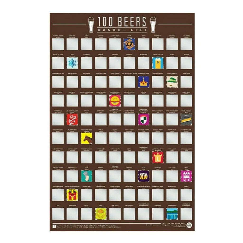 Affiche Interactive 100 Bières à Gratter Décoration Murale 42x59cm