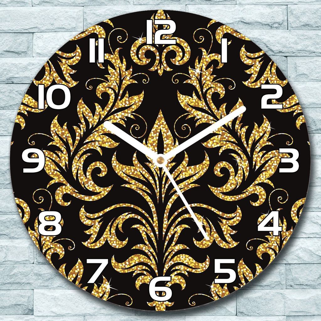 Wanduhr aus Glas Rund fi 30 Blume golden schwarz Quarz Deko Produktbild 