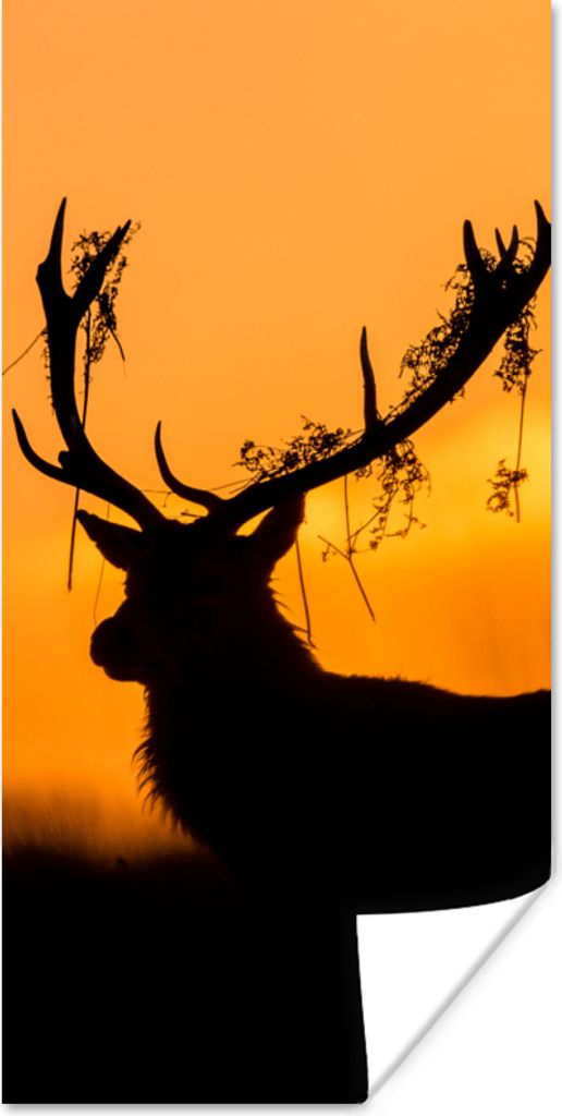 MuchoWow Poster Hirsch - Orange - Scherenschnitt - Tiere - Natur 20x40 cm - Plakat - Foto