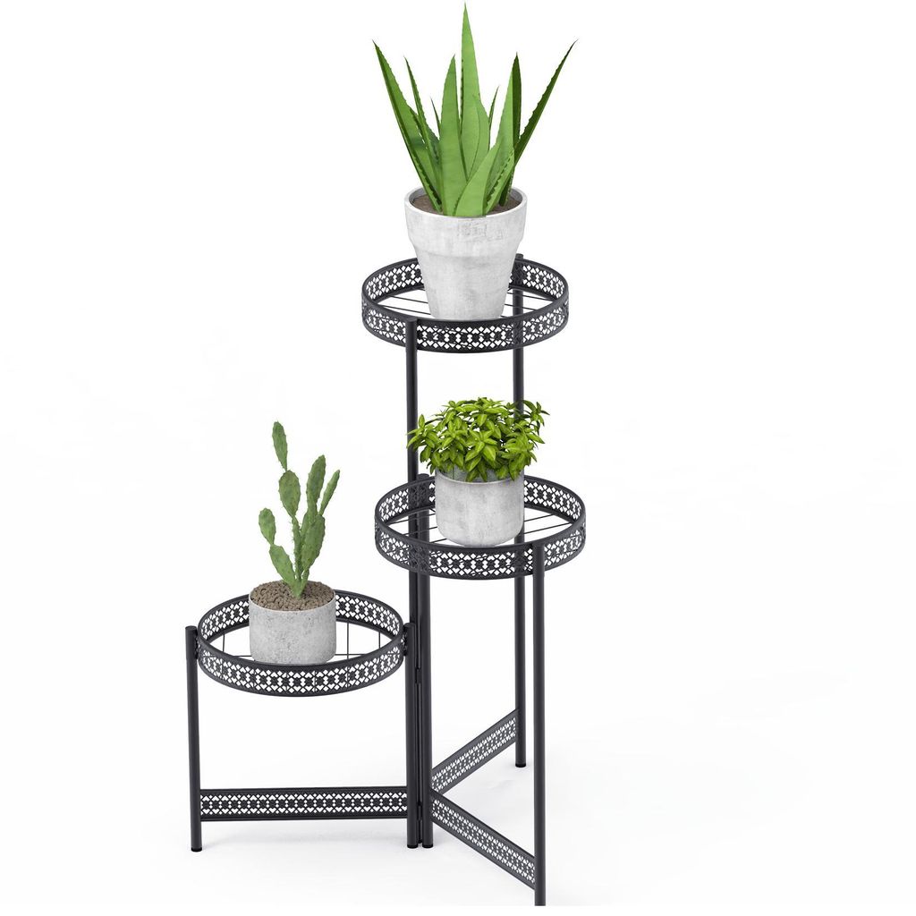 FATIVO Blumenregal aus Metall, Blumentreppe 3 Ebenen Pflanzenständer für Innen Balkon Wohnzimmer Garten Büro, 51 x 70cm