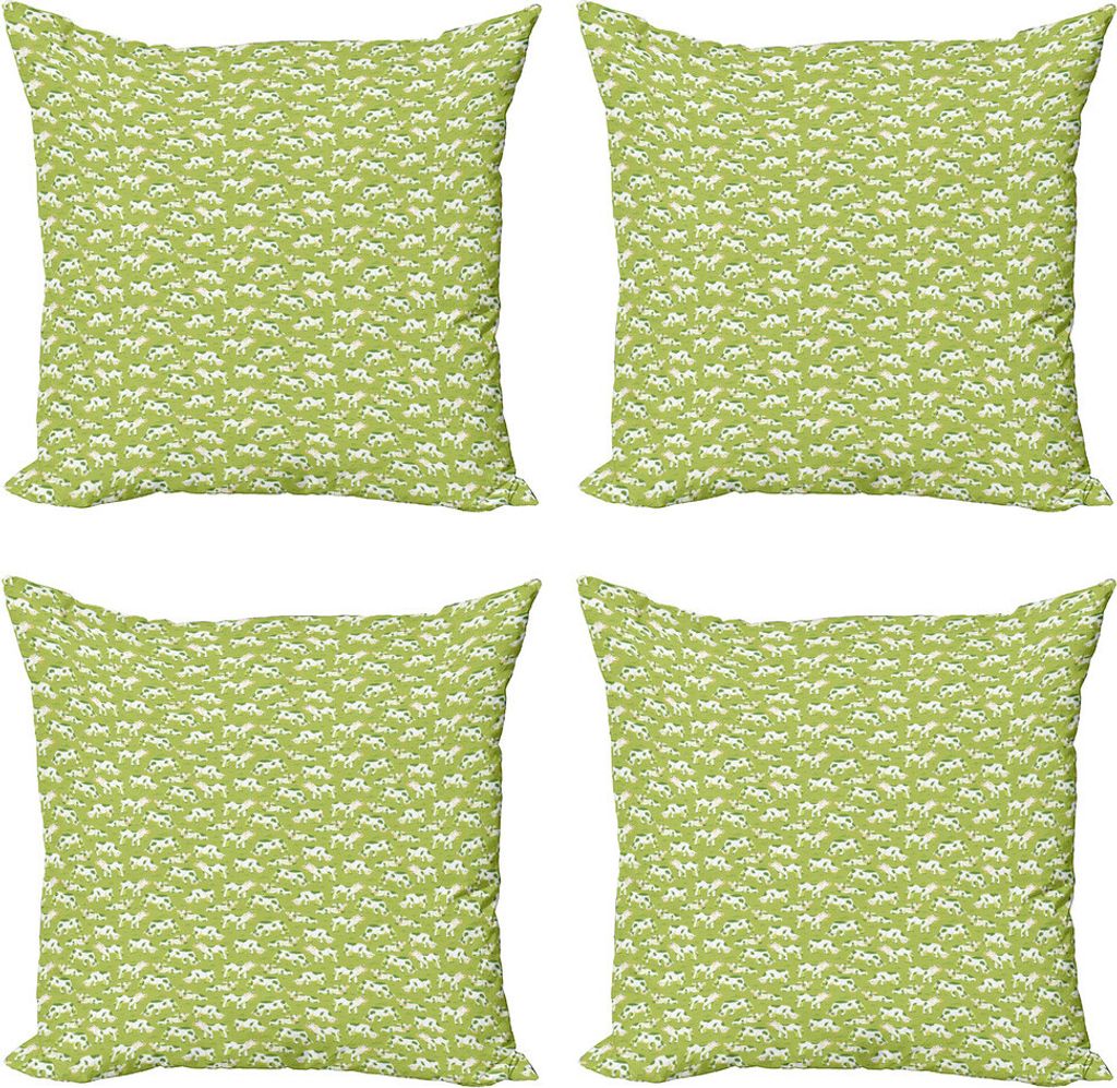 ABAKUHAUS Das Vieh Kissenbezug Set (4 Stück), Bovines auf der grünen Wiese, Moderner Doppelseitiger Digitaldruck, 60 cm x 60 cm, Apfelgrün blass...