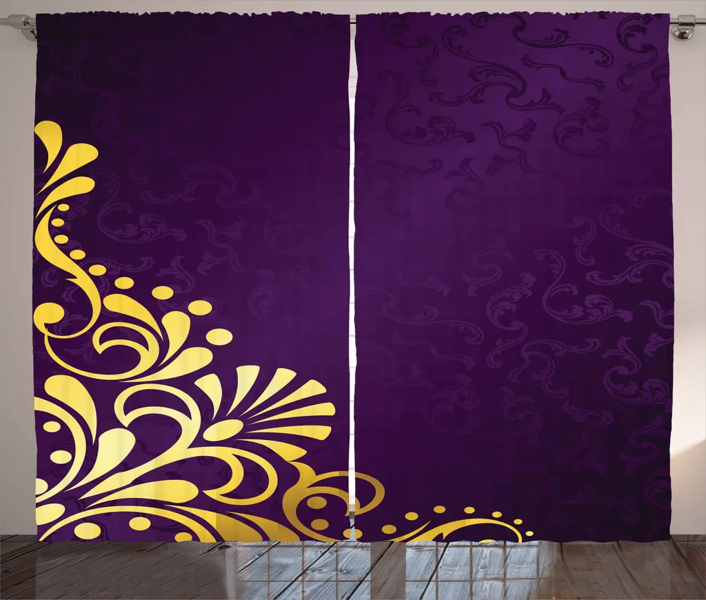 Tenda Damascata ABAKUHAUS 280x245 cm | Viola e Giallo Rustico Online