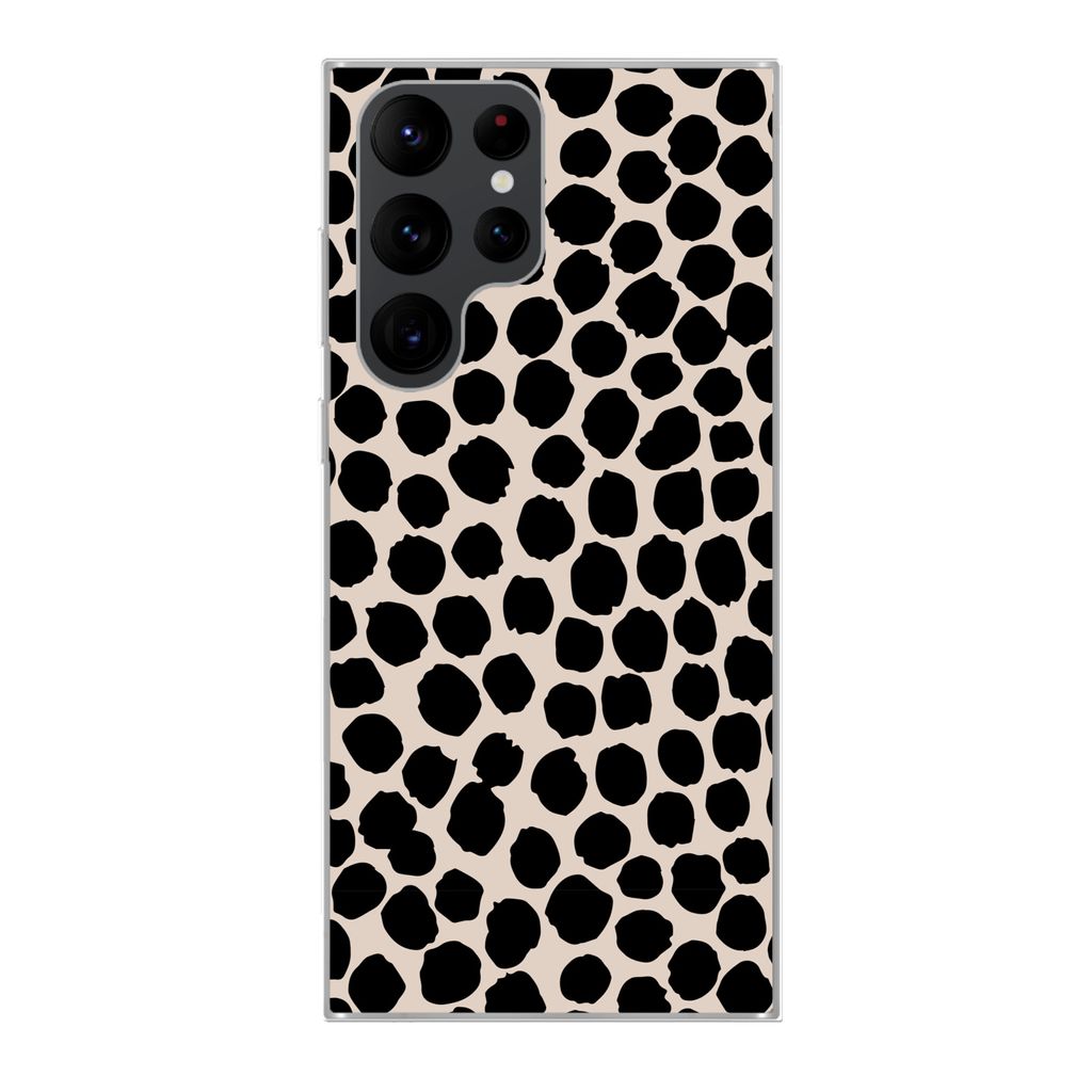 MuchoWow Handyhülle Schutzhülle Hülle für Samsung Galaxy S22 Ultra Polka dots - Schwarz - Beige Silikon Softcase Handy Hülle - Abbildung