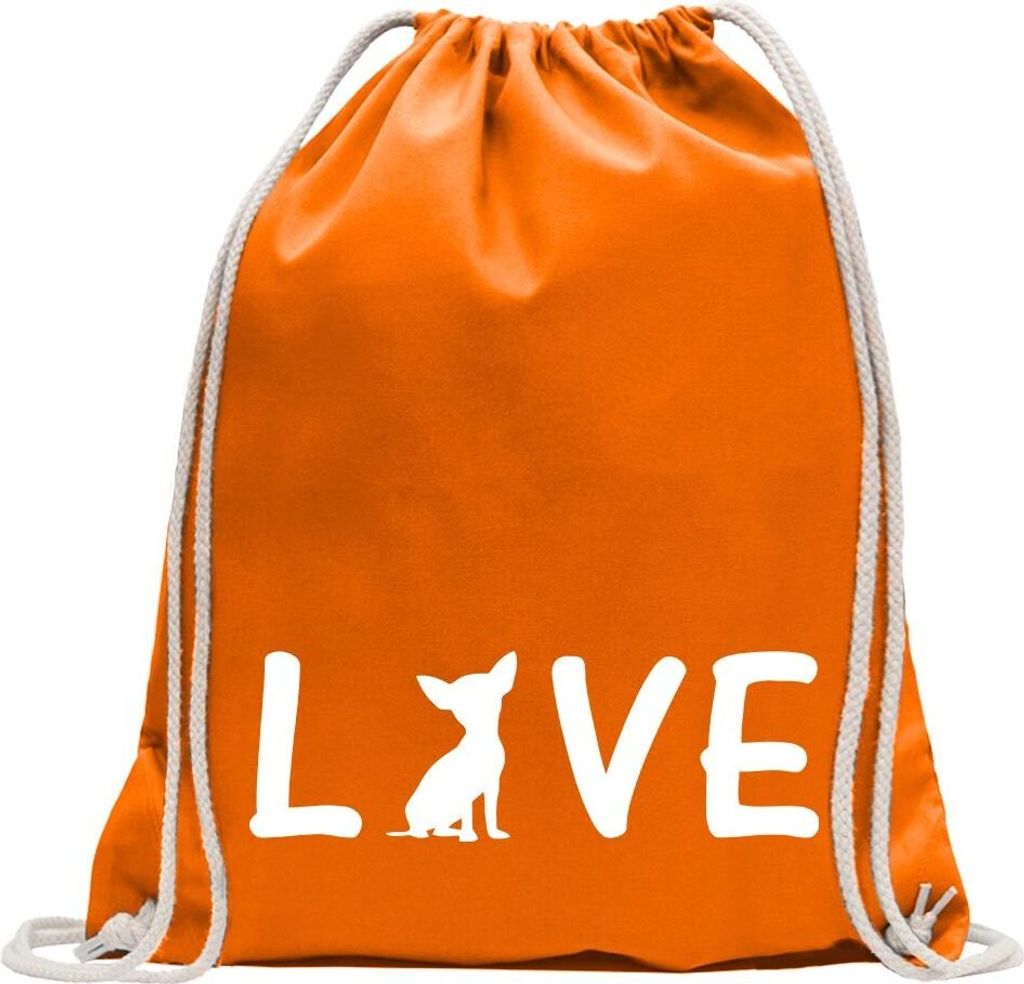 Kiwistar - Turnbeutel - mandarin - Chihuahua Love Schriftzug - Fun Rucksack Sport Beutel Gymsack Baumwolle mit Ziehgurt