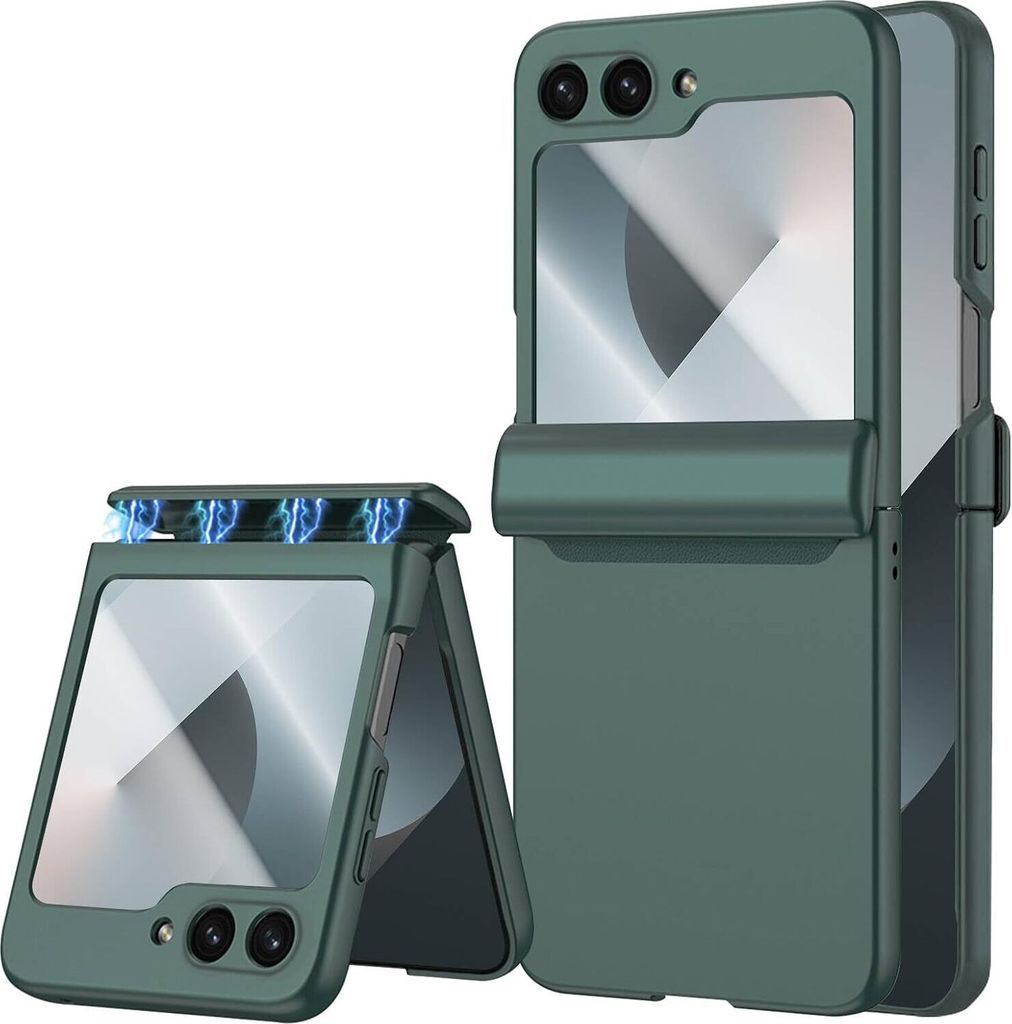 Hülle für Samsung Galaxy Z Flip 6 / Z Flip 7 FE Magnetische Scharnierschutz Hartes PC mit Displayschutz All-Inclusive Schutzhülle Grün