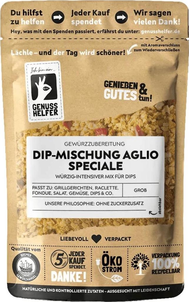 Dip-Mischung Aglio Speciale, leicht pikant, Gewürzzubereitung für Aglio Speciale Dip, Dips selber machen, 10 x 100g