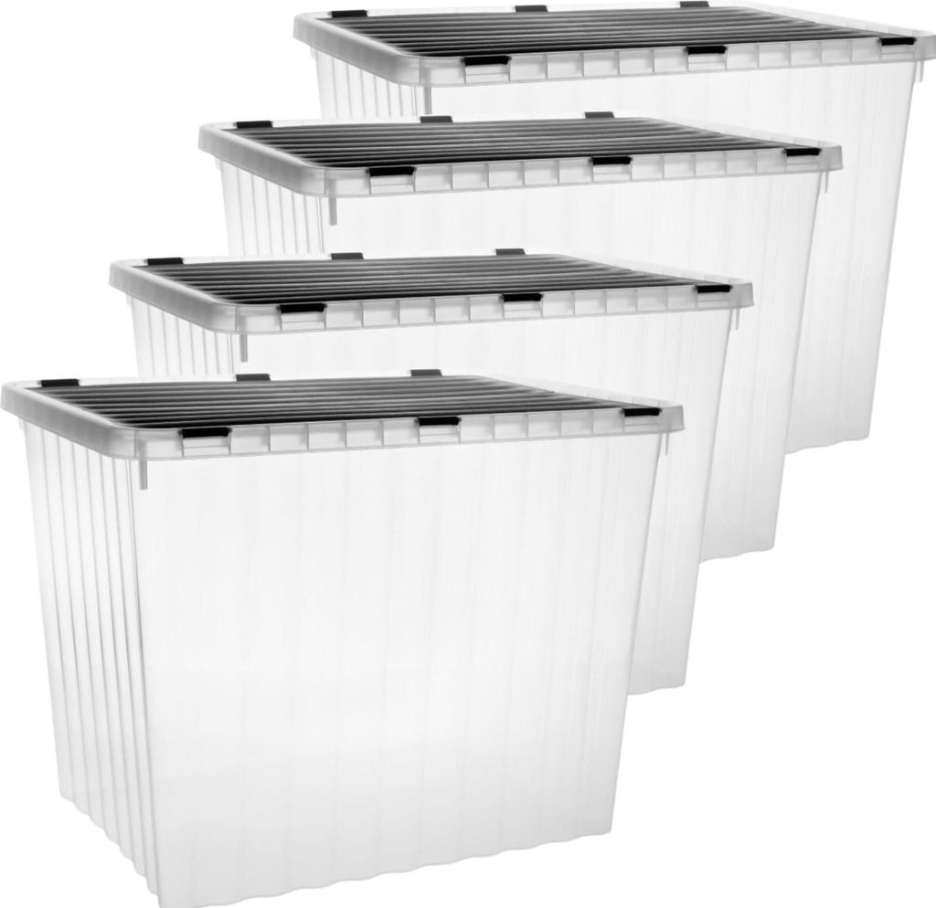 Stapelbare Aufbewahrungsbox mit Deckel 50L, stabil, transparent, 4er-Set, vielseitig