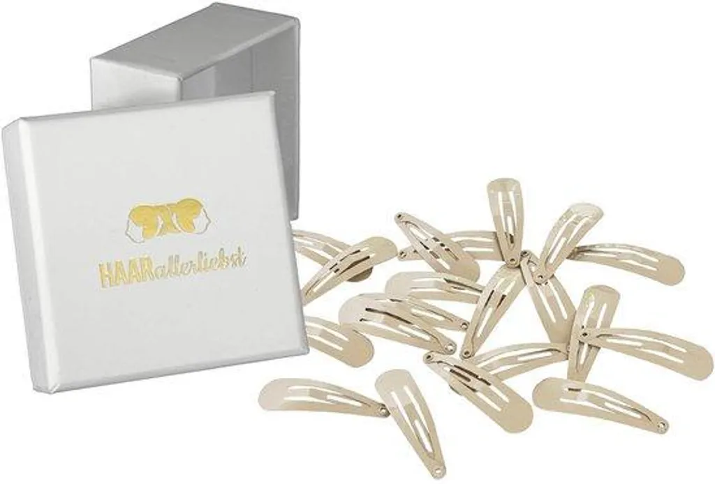 Pinces à cheveux clic-clac beige 4cm en lot de 20 avec étui de voyage