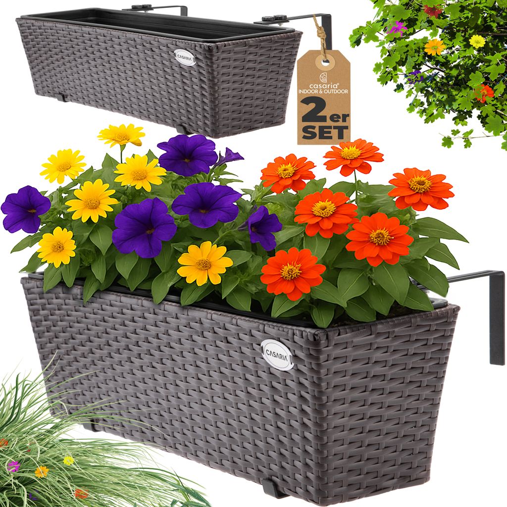 Casaria® 2x Fioriera Balcone 60cm 11L Rattan Supporto Immagine del prodotto 
