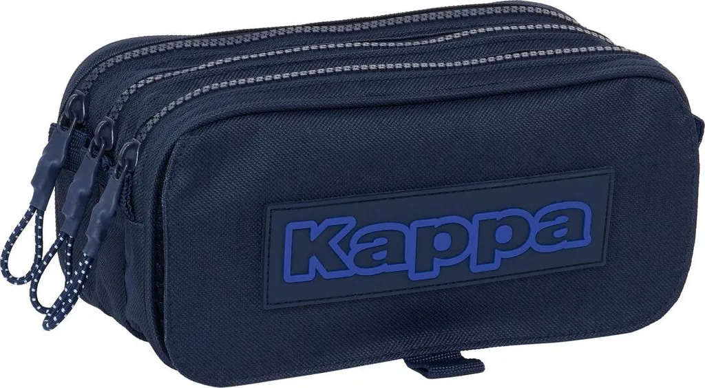 Trousse Scolaire Triple Compartiment Kappa Bleu Marine Grand Format