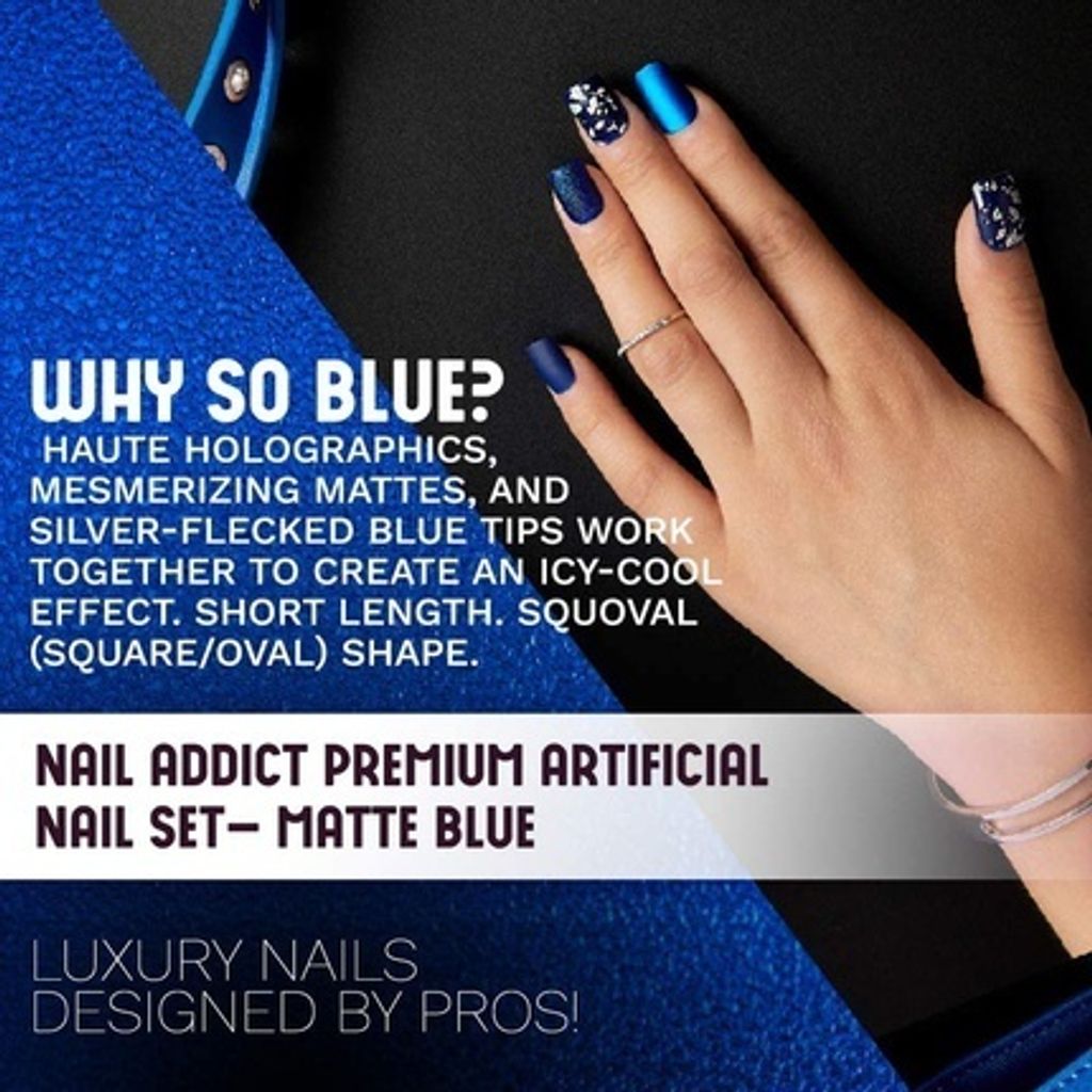 Ardell | 28 Tips - Künstliche Nägel - |Blau Matt| - Größe S - Tips - Nagelkleber - Matte Blue - Komplettset