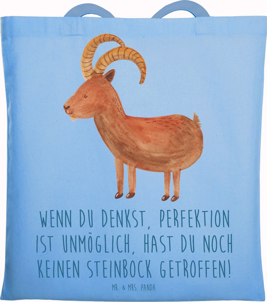 Mr. & Mrs. Panda totebag Steinbock Perfektion - Sky Blue - Geschenk, Humor, Tierkreiszeichen, Ehrgeiz, Geduld, Horoskop, Perfektionismus, Tasche, S...