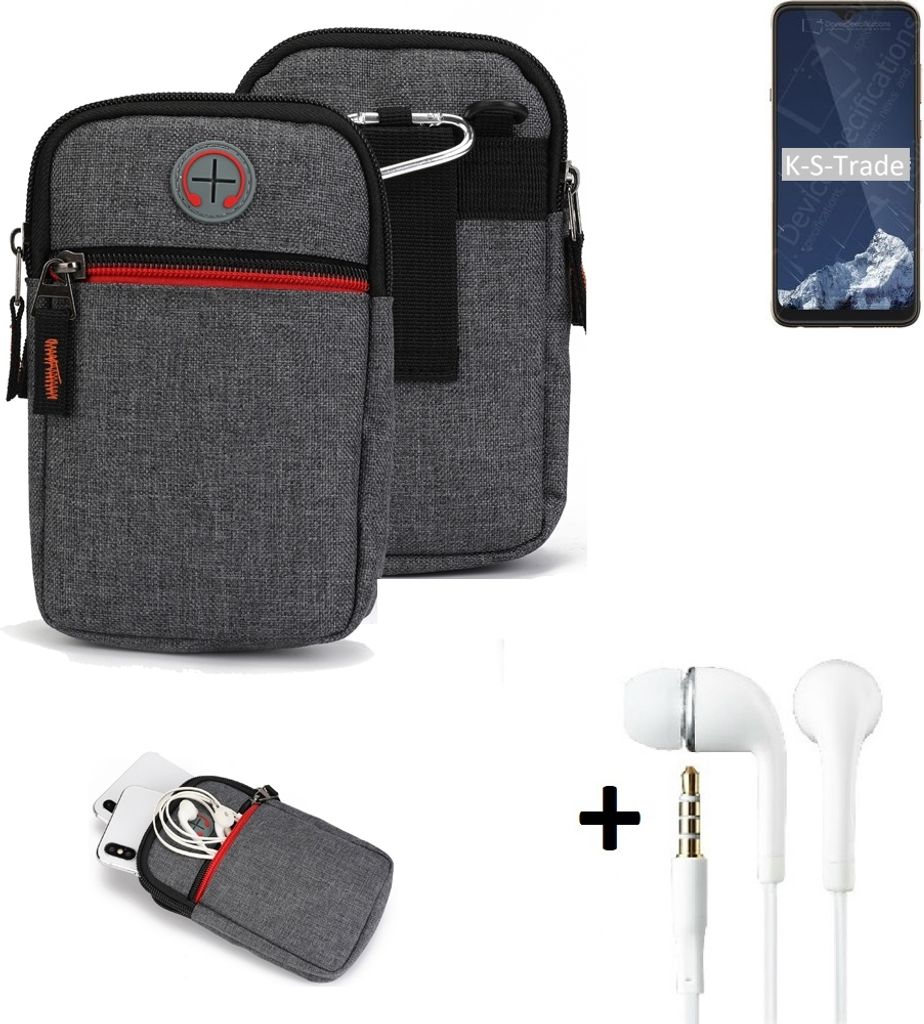 K-S-Trade Gürteltaasche + Kopfhörer kompatibel mit HiSense E18 Pro Handy Tasche Holster Schutz Hülle Handy Hülle grau Zusatzfächer 1x