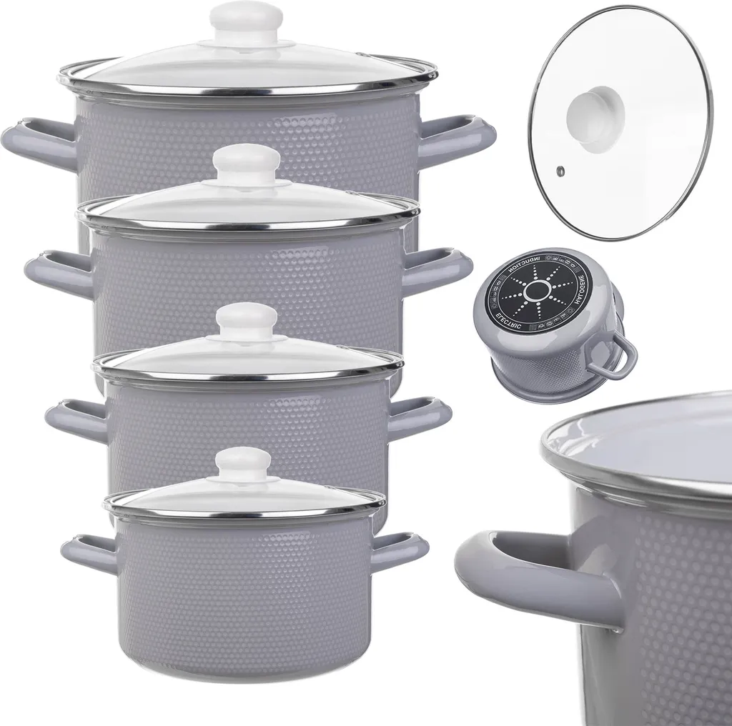 Set 4 Pentole Smaltate KADAX Vintage Style | Coperchi in Vetro - 1