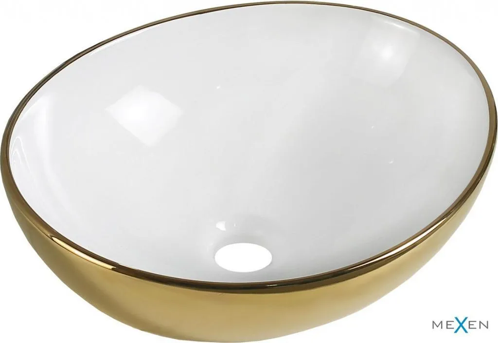 Mexen Elza lavabo da appoggio 40 x 33 cm, bianco/oro - 21014006