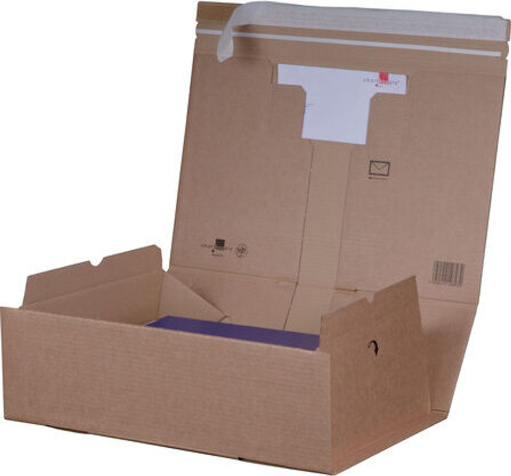 50x Versandkarton 215x155x40mm PACKBOX mit Selbstklebeverschluss & Aufreißfaden braun für A5+