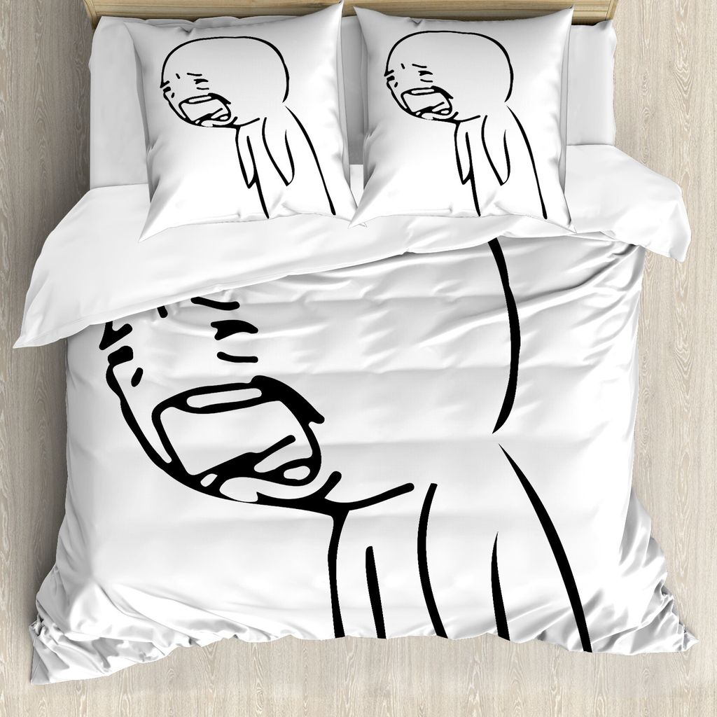 ABAKUHAUS Humor Bettbezug, Online Emoticon Sad Comics, Milbensicher Allergiker geeignet mit Kissenbezügen, 200 cm x 200 cm - 80 x 80 cm, Schwarz u...
