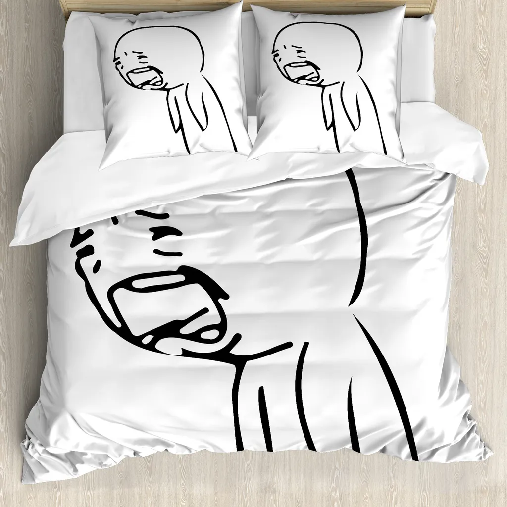 ABAKUHAUS Copripiumino umoristico, emoticon online Sad Comics, antiacaro, adatto a chi soffre di allergie, con federe, 155 cm x 220 cm - 80 x 80 cm, bianco e nero