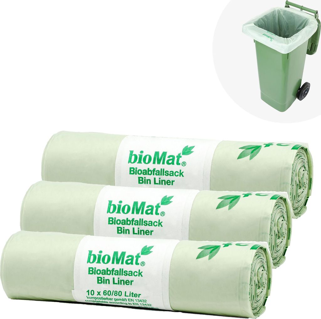 bioMat Kompostierbare 80l Müllsäcke, 30 Biomüllbeutel für Produktbild 